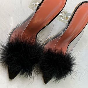 Fur peep toe classy 4 inch heels